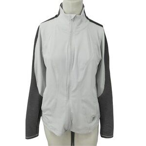 Fila Full Zip Warm Up Jacket Size M Womens White Black Stripe Mock Neck Stretch